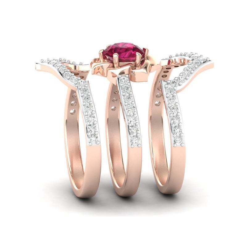 Exquisite Rose Gold Flower Band Ring Set