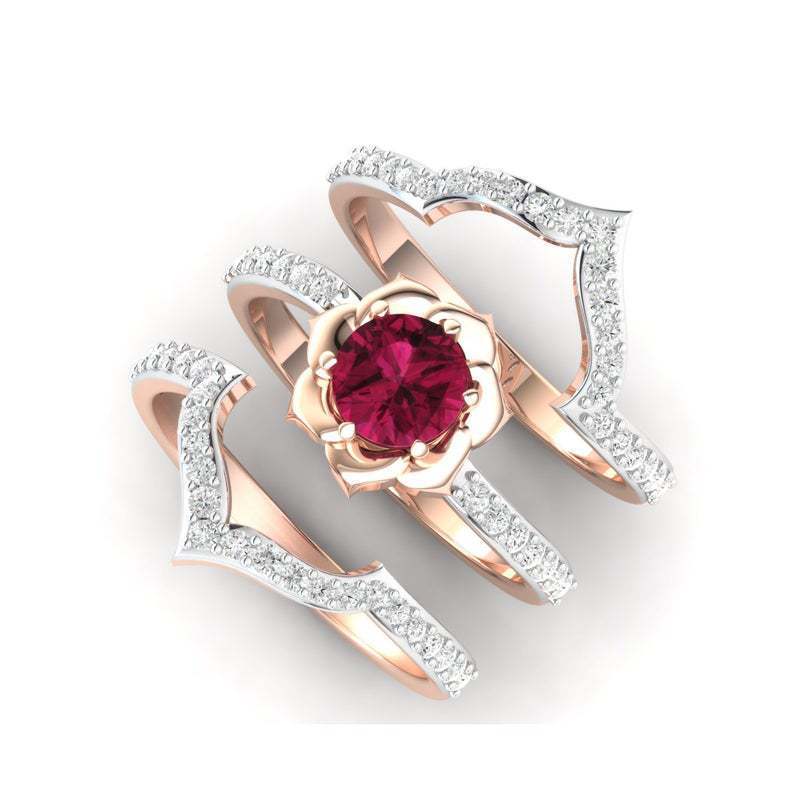 Exquisite Rose Gold Flower Band Ring Set