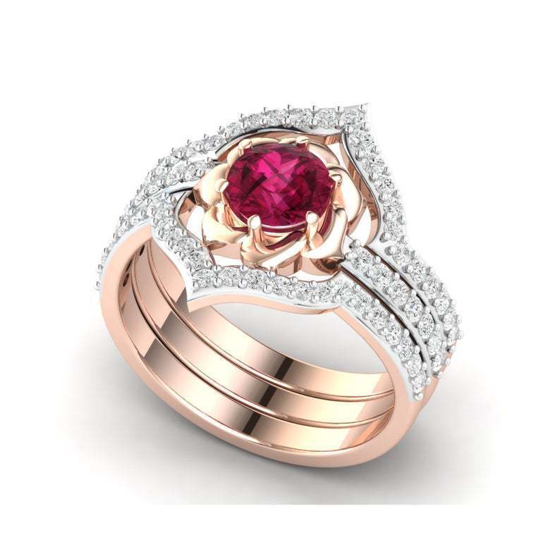 Exquisite Rose Gold Flower Band Ring Set