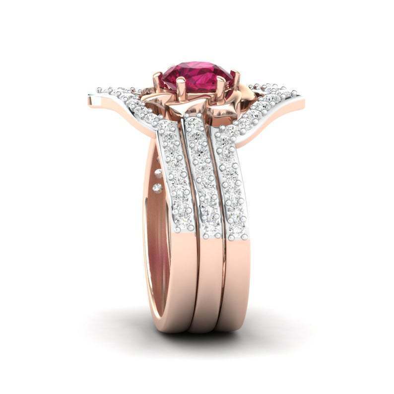 Exquisite Rose Gold Flower Band Ring Set
