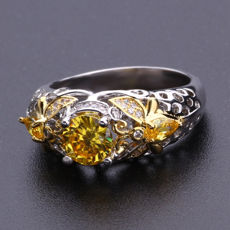 Yellow Topaz Zirconia Embedded Ring