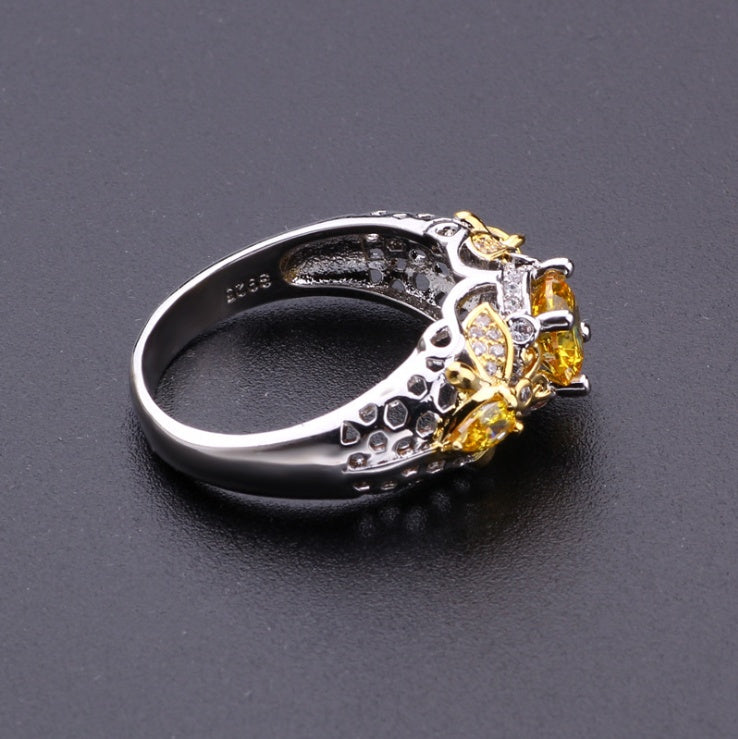 Yellow Topaz Zirconia Embedded Ring