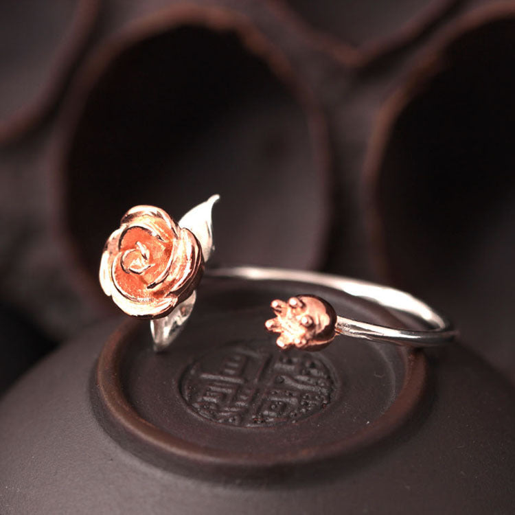 S925 Sterling Silver Rose Flower Adjustable Rings