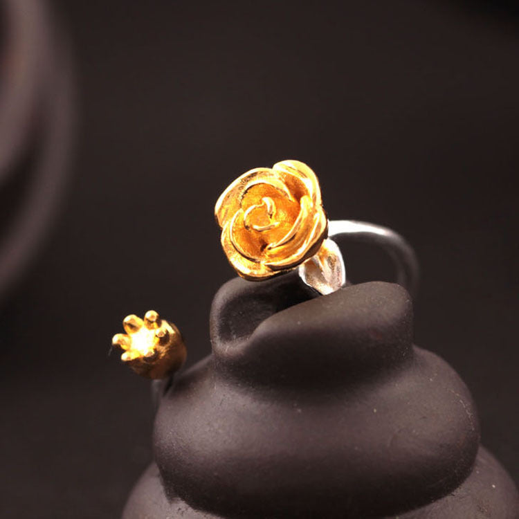 S925 Sterling Silver Rose Flower Adjustable Rings
