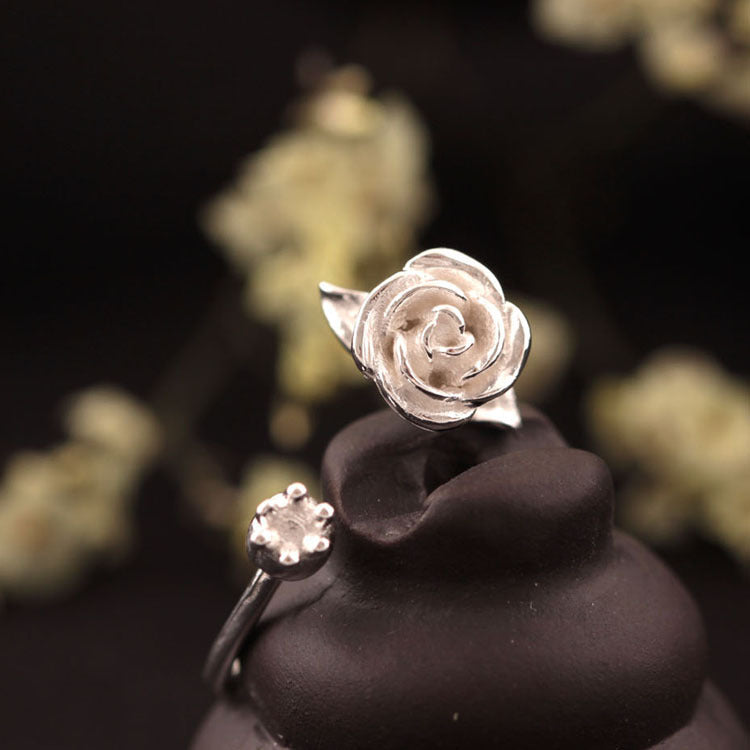 S925 Sterling Silver Rose Flower Adjustable Rings