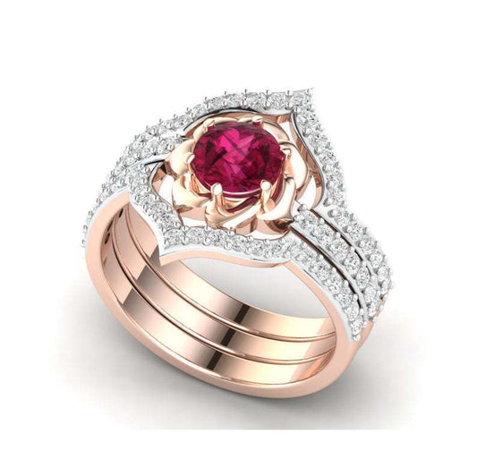 Exquisite Rose Gold Flower Band Ring Set