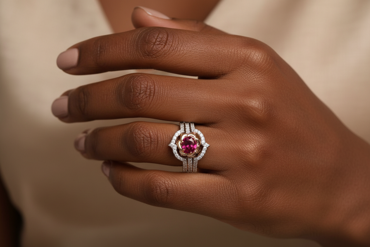 Exquisite Rose Gold Flower Band Ring Set