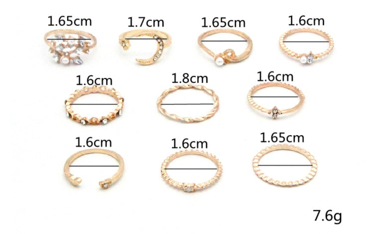 Gold Bohemian Fashion 10-Piece Rings