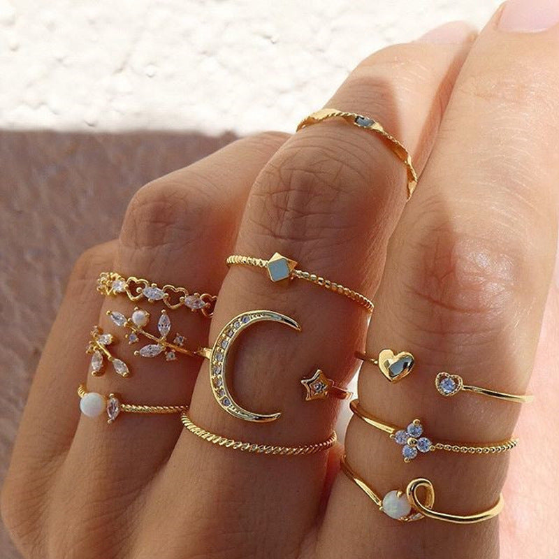 Gold Bohemian Fashion 10-Piece Rings