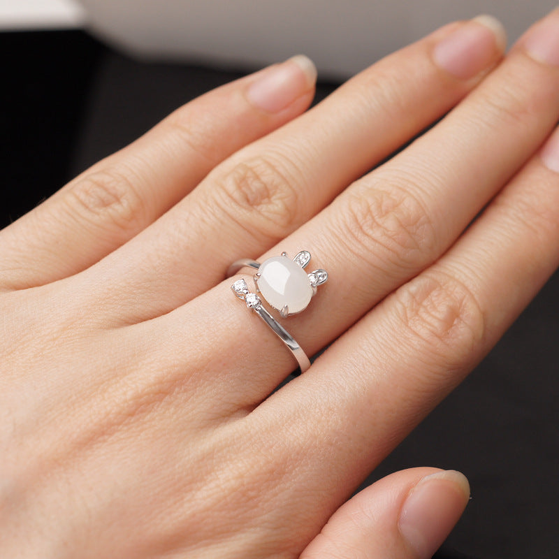 S925 Sterling Silver Retro Rabbit Adjustable Women's Ring