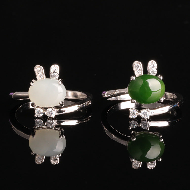 S925 Sterling Silver Retro Rabbit Adjustable Women's Ring
