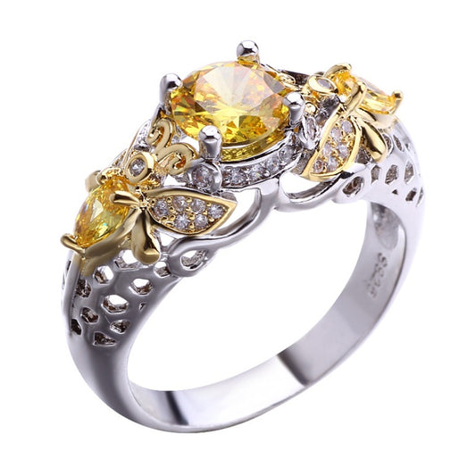 Yellow Topaz Zirconia Embedded Ring