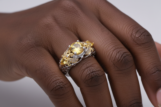 Yellow Topaz Zirconia Embedded Ring