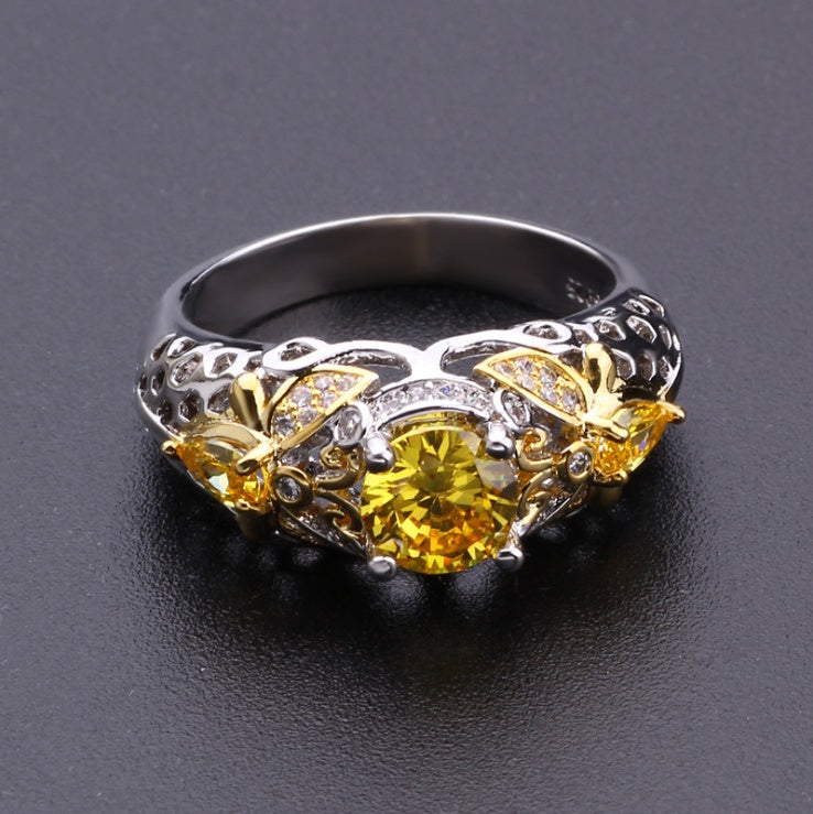 Yellow Topaz Zirconia Embedded Ring